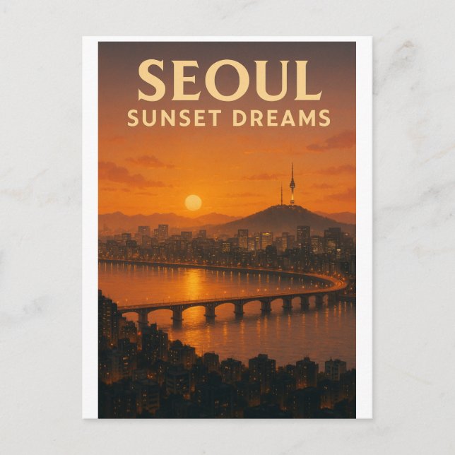 Postal Seoul Korean Sunset Dream  – City Skyline Art (Anverso)