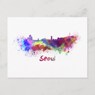 Postal Seoul skyline in watercolor