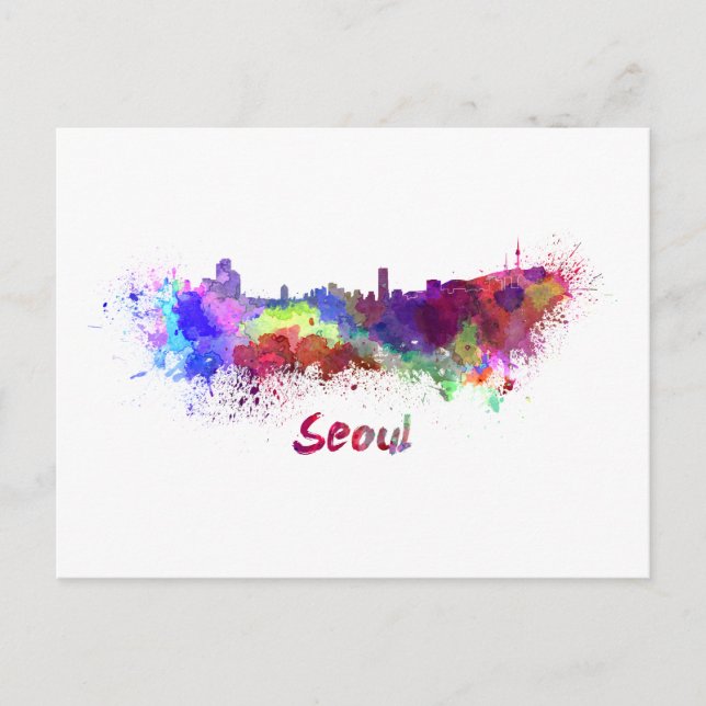 Postal Seoul skyline in watercolor (Anverso)