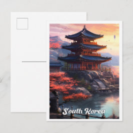 Postal Seoul South Korea Art Vintage Travel Illustration