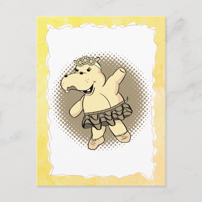 Postal Sepia Ballerina Hippo Con Marco De Papel Antiguo T (Anverso)