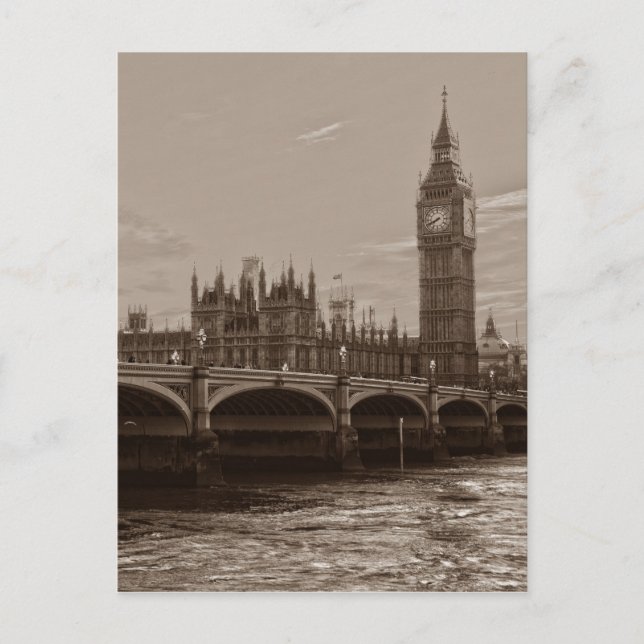 Postal Sepia Big Ben Tower Palace de Westminster (Anverso)
