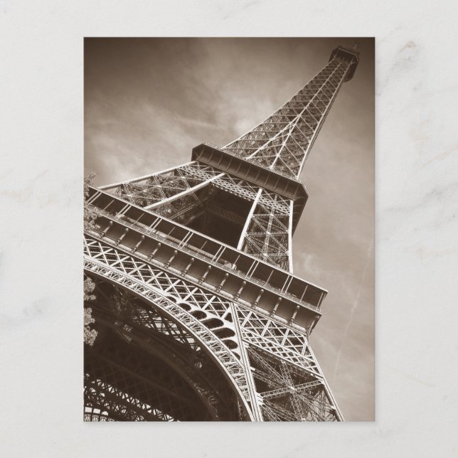 Postal Sepia Eiffel Torre Amor Romance Ciudad de París (Anverso)
