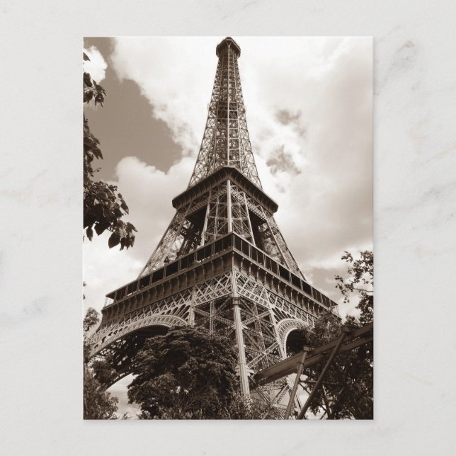 Postal Sepia Eiffel Torre Romance París Europa (Anverso)