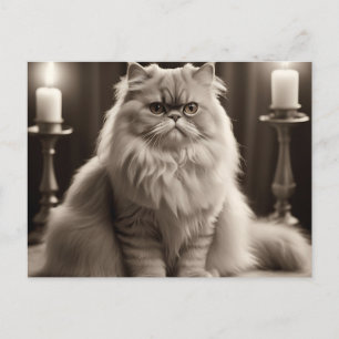 Postal Sepia Persa Cat Retrato Timeless Elegante