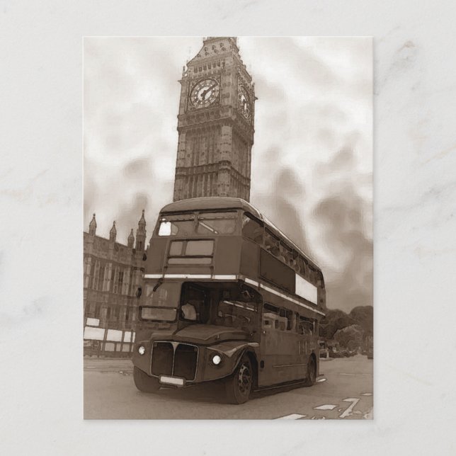 Postal Sepia Vintage London Bus & Big Ben (Anverso)