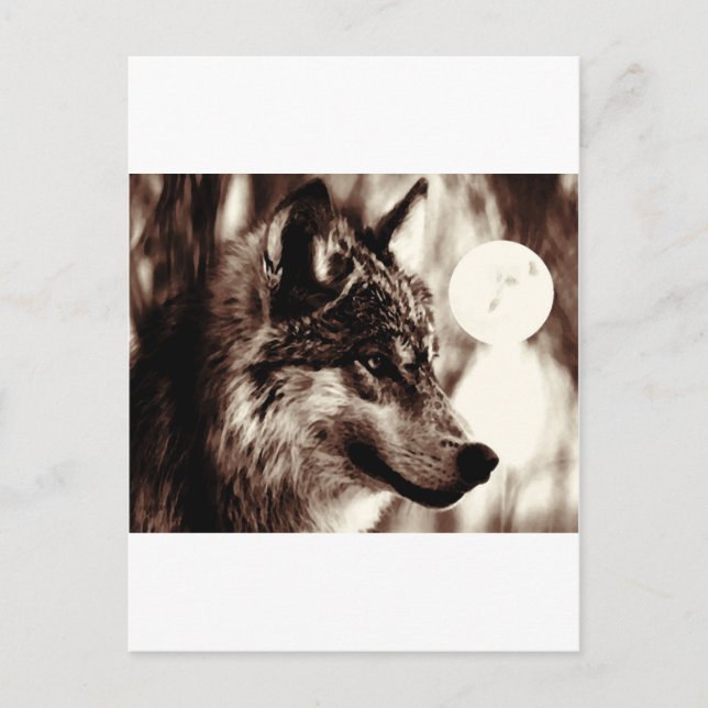 Postal Sepia Wolf & Moon (Anverso)
