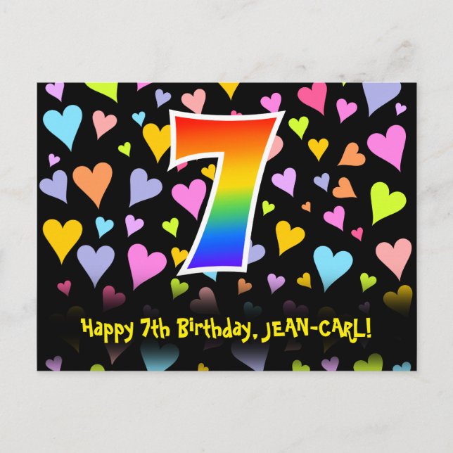 Postal Séptimo Cumpleaños: Estampado de Corazones Diverti (Anverso)