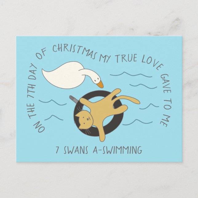 Postal Séptimo Día 7 Navidades De Natación En Cisne (Anverso)