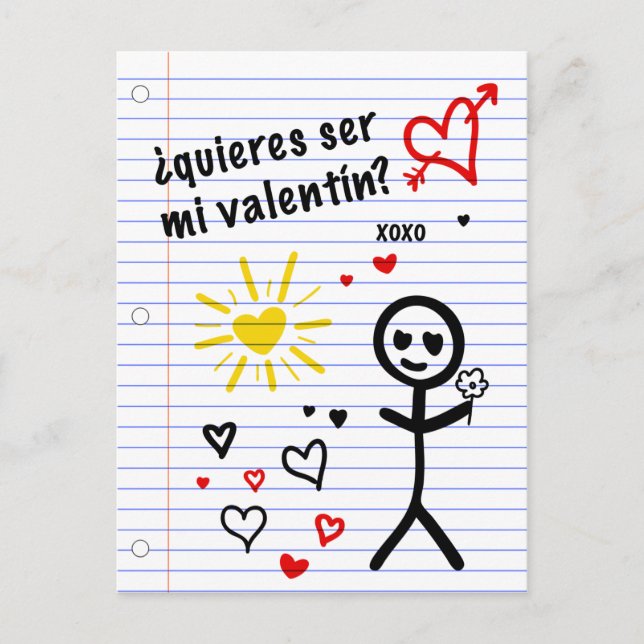 Postal ser mi valentin bocetos de papel de cuaderno (Anverso)