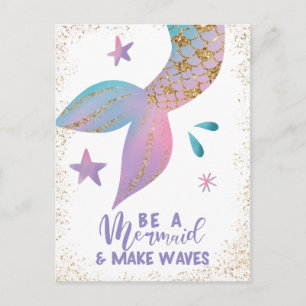 Postal Ser sirena y hacer citas positivas sobre las olas