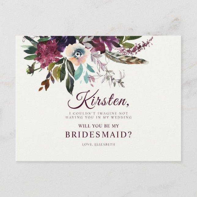 Postal Serás Mi Bridesmaid Burgundy Floral Ecru (Anverso)