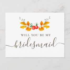 Postal ¿Serás mi dama de honor. Follaje botánico de otoño