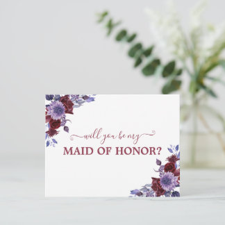 Postal ¿Serás mi empleada de honor Chica morado floral