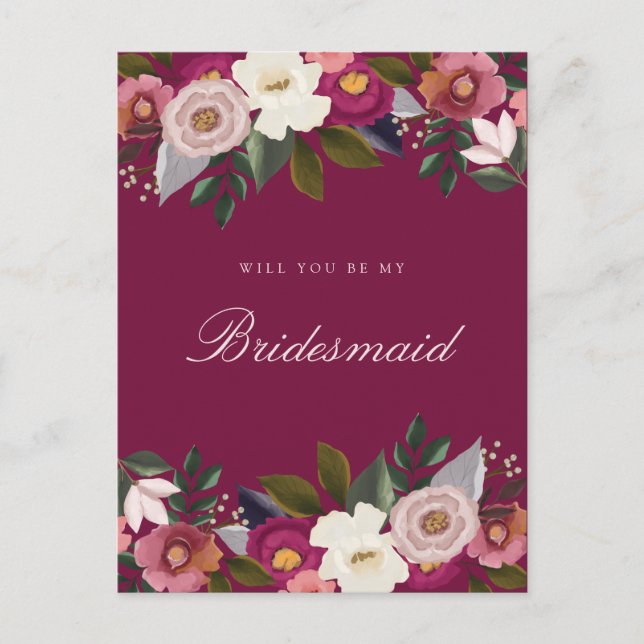 Postal ¿Serás Mi Novia? Acuarela floral de Moody (Anverso)