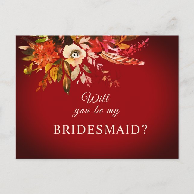 Postal ¿Serás Mi Novia De Nova De Otoño Rojo Floral (Anverso)