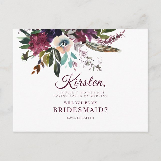 Postal Serás Mi Noviaria Burgundy Floral (Anverso)