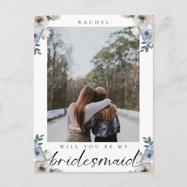 Postal ¿Serás mi Rosa Dusty Blue de la dama de honor? (Anverso)