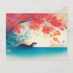 Postal Serena Nutria de Otoño Arce Carmesí