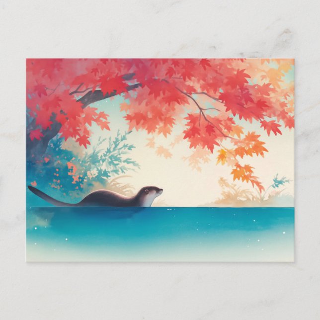 Postal Serena Nutria de Otoño Arce Carmesí (Anverso)