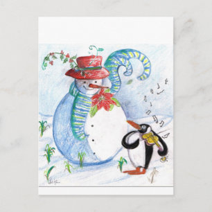 POSTAL SERENADE INVIERNO DE SNOWMAN Y PENGUIN
