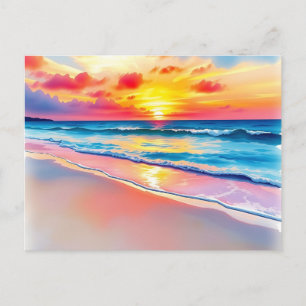 Postal Serene Beach Sunset con vibrantes reflexiones