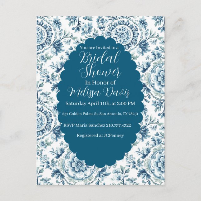 Postal Serene Chinoiserie Bridal Shower Invitation (Anverso)