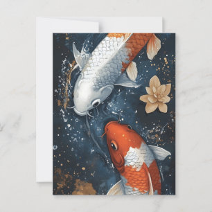 Postal Serene Koi Fish con Lotus Flowers