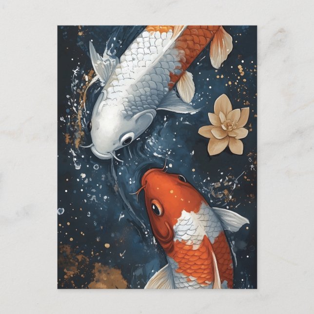 Postal Serene Koi Fish con Lotus Flowers (Anverso)