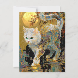 Postal Serene Rinpa Cat | Zen de oro japonés