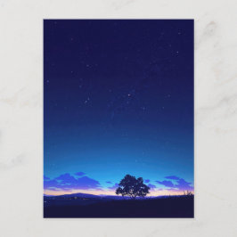 Postal Serene Starry Night Tree Silhouette