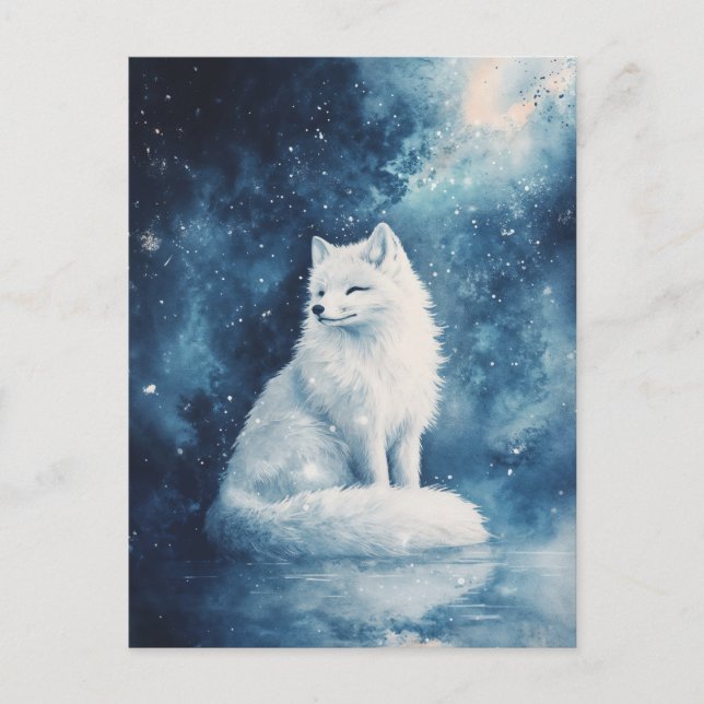 Postal Serene White Fox Under Starry Midnight Sky (Anverso)