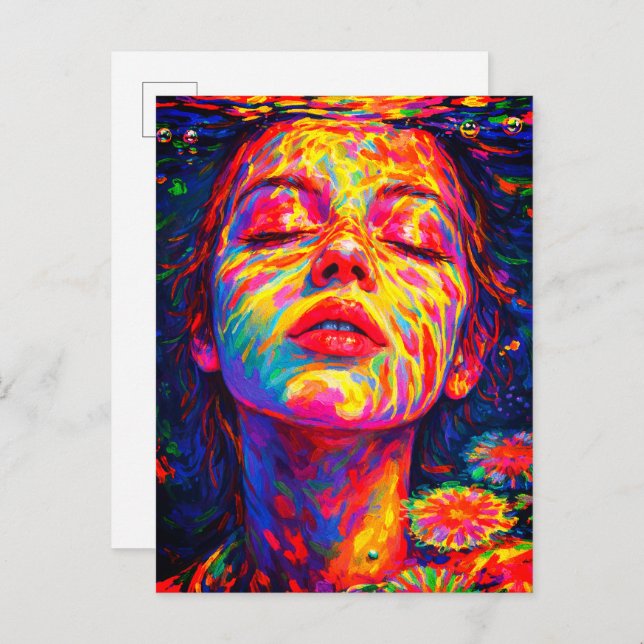 Postal Serene Woman Underwater Rainbow Colors Impasto (Anverso / Reverso)