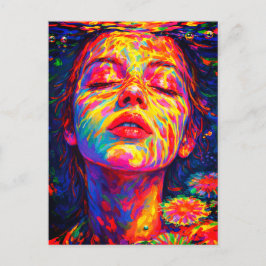 Postal Serene Woman Underwater Rainbow Colors Impasto