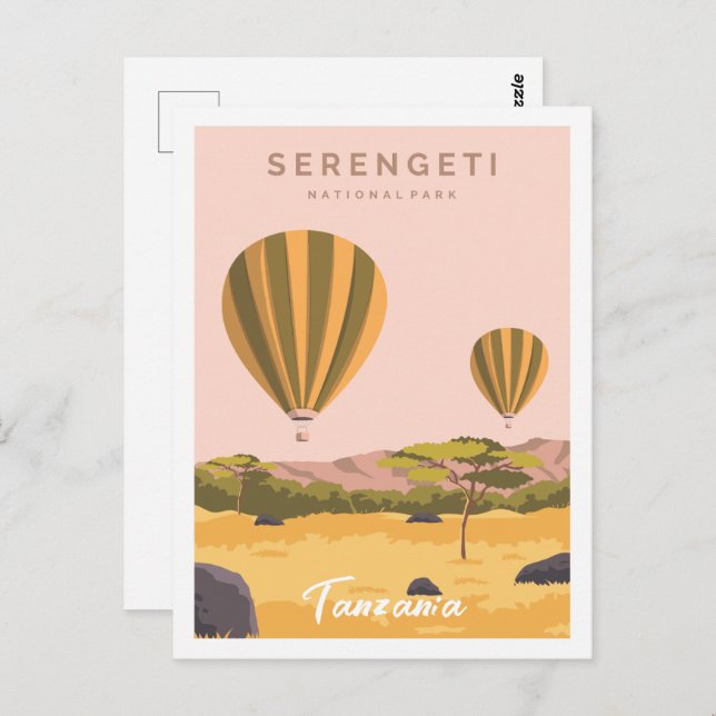 Postal Serengeti Tanzania Ilustracion del lugar de viaje (Anverso / Reverso)