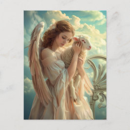 Postal Serenidad Celestial Ángel Femenino con Cordero