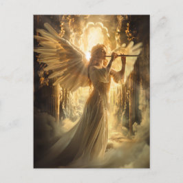 Postal Serenidad Celestial Ángel Femenino con Flauta