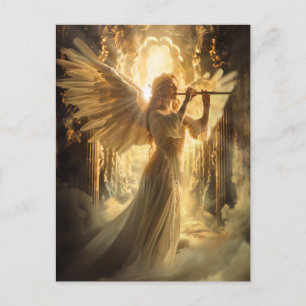 Postal Serenidad Celestial Ángel Femenino con Flauta