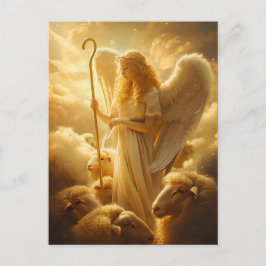 Postal Serenidad Celestial Ángel Femenino con Ovejas y Pa