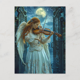 Postal Serenidad Celestial Ángel Femenino con un Violín