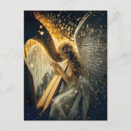 Postal Serenidad Celestial Ángel Femenino Tocando el Arpa