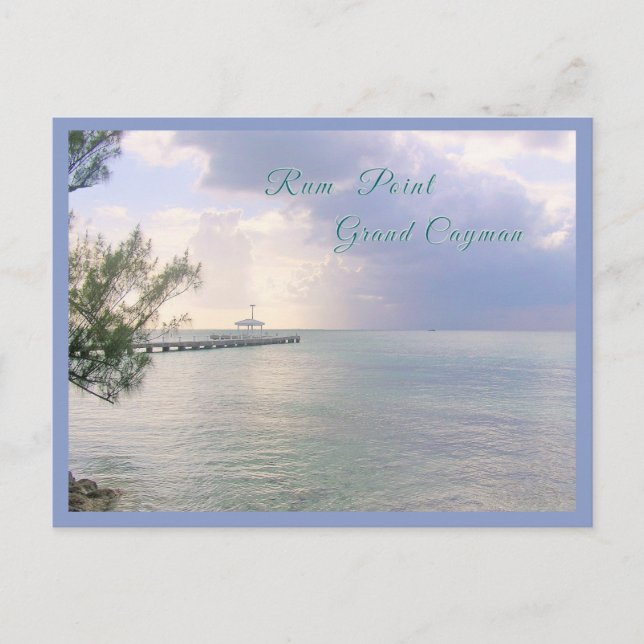 Postal "Serenidad en Rum Point Pier, Gran Caimán" (Anverso)