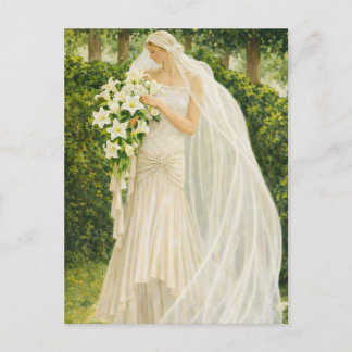 Postal Serenity in Ivory: A Bride in a Garden Reverie
