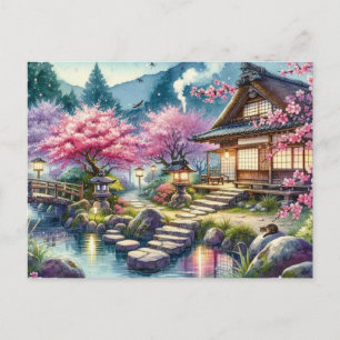 Postal Sereno jardín japonés en el crepúsculo Pintura