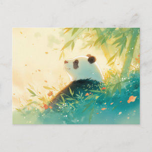 Postal Sereno Panda en Bosque de Bambú Iluminado por el S