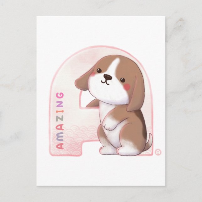 Postal Serie Alphabet: "A" Ilustracion Beagle asombroso (Anverso)
