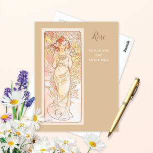 Postal Serie de flores Rosa Alphonse Mucha