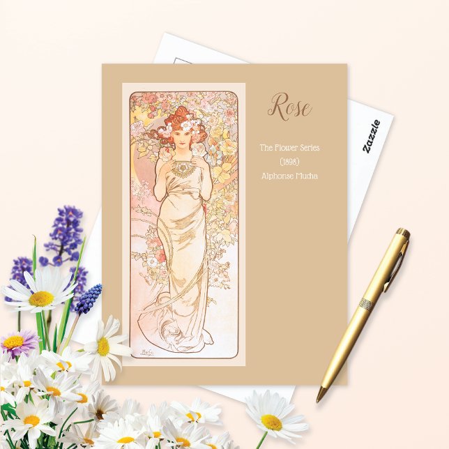 Postal Serie de flores Rosa Alphonse Mucha (Subido por el creador)