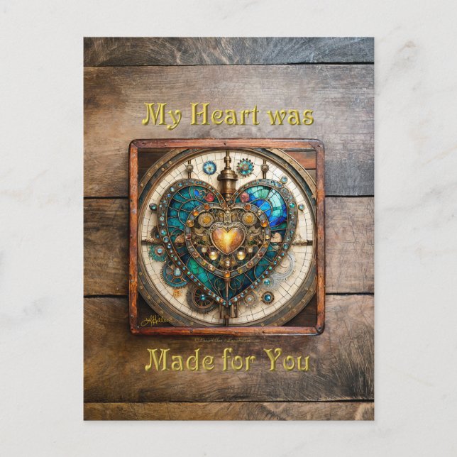 Postal Serie de Steampunk Heart de Vidrio Manchado de Oro (Anverso)