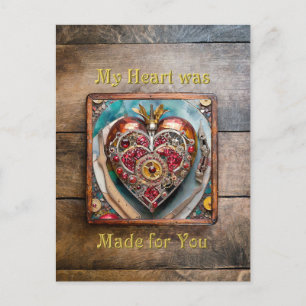 Postal Serie Steampunk Corazón de Granada Rubí
